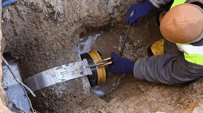Technician performing underground drainage repair for foundation protection and gutter systems in Cedar Rapids, IA